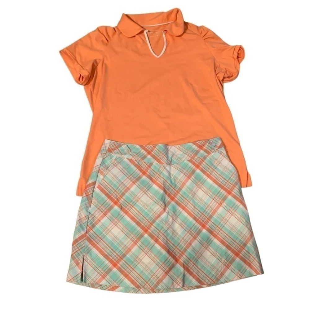 Lady Hagen plaid golf skirt and golf polo set